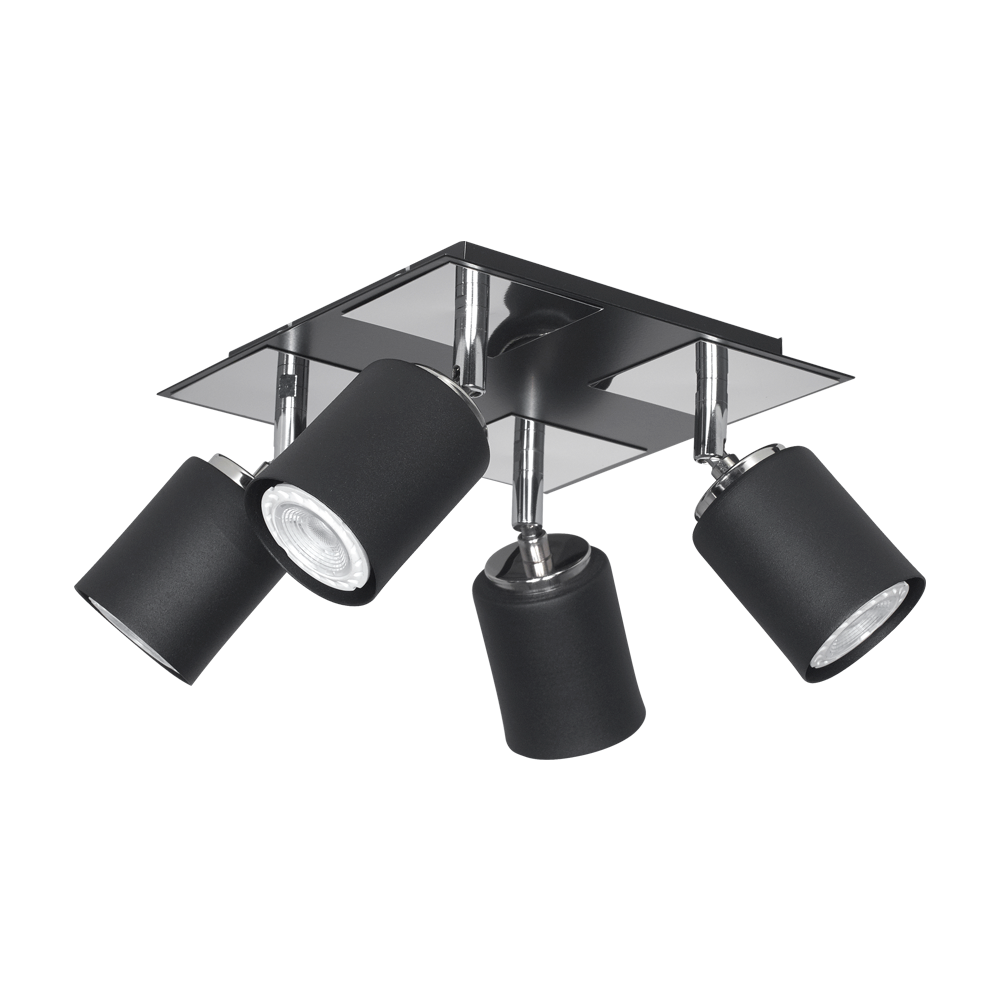 PLAFON NEGRO+CROMO 4 LUCES GU10 20X20CM